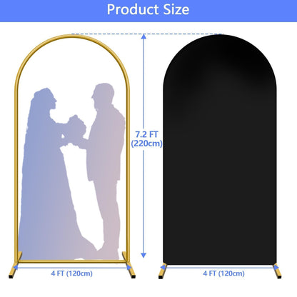 Metal Arch Backdrop Stand and Cover Set 7.2 ft, Wedding Arch Stand with Black Cover for Party, Birthday, Wedding, Bridal Shower, Baby Shower (Black, 7.2 ft)