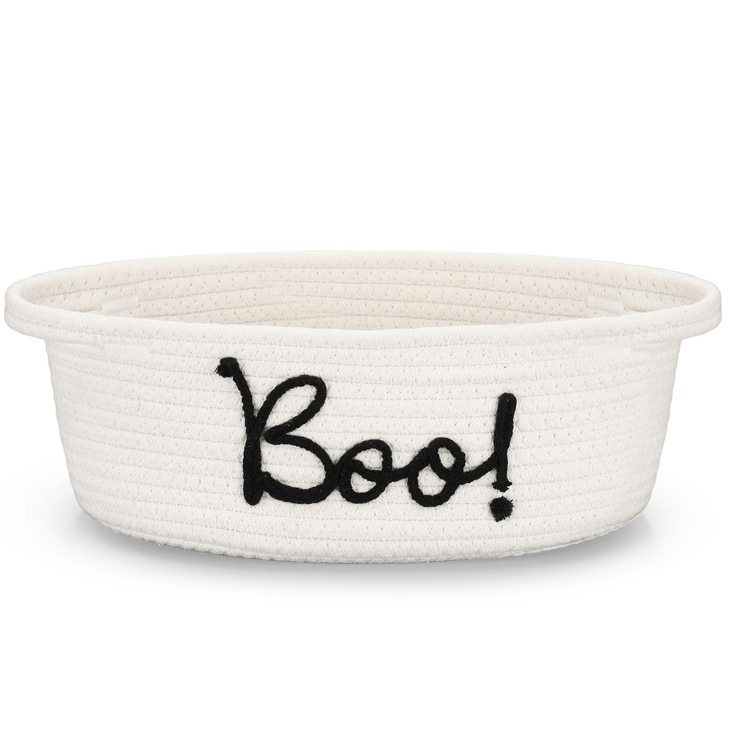 Reallnaive Halloween Boo Woven Basket Cute Storage Spooky Basket with Handle Boo Woven Trick or Treat Gift Organizer for Halloween Party Favors and Decorations Women Men(White,12 x 8 Inch)