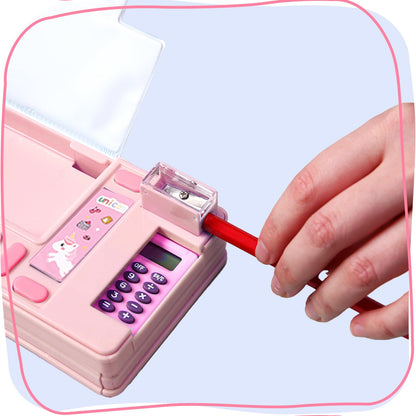 LilyBeauty Multifunction Pencil Case with Calculator, Pencil Sharpener and Curriculum, Multiple Cute Patterns, Suitable for Elementary School Girls, Boys, Great Gifts for Kids (Pink)