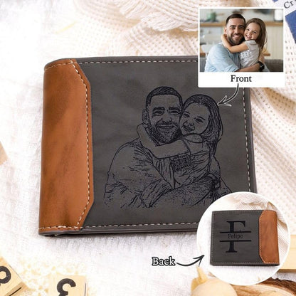 Amsgedhie Customized Wallet for Men Personalized Wallets for Men with Photo Name Bi-fold Leather Mens Wallet for Dad Boyfriend Grandpa Husband Birthday Christmas Valentines Gifts
