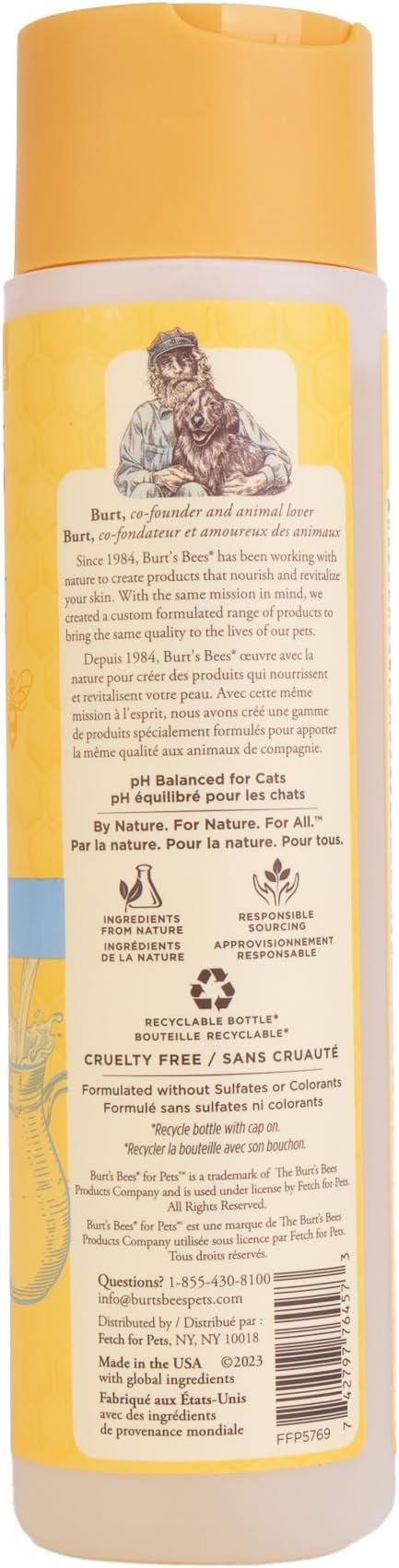 Burt's Bees for Pets Tearless Kitten Shampoo with Buttermilk and Honey, 99% Natural Origin Gentle Cat Shampoo for Sensitive and Itchy Skin, pH Balanced and Fragrance-Free, 10 Fl Oz