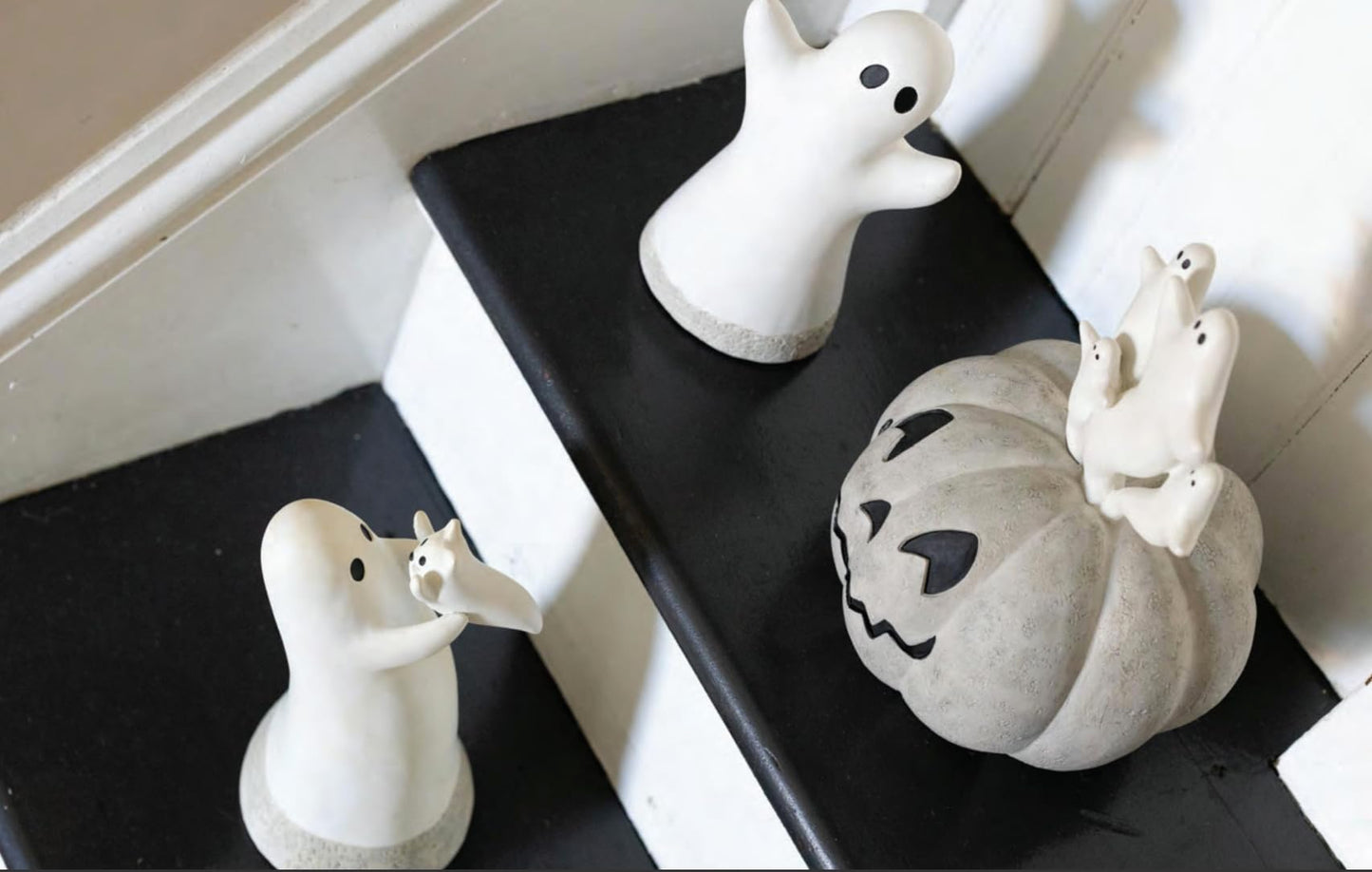 Boston International Halloween Figurine Tabletop Mantel Shelf Fall Autumn Decorations for Home, 7" x 10", Ghost & Jack-O-Lantern