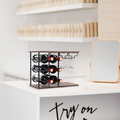 MOOACE Countertop Wine Rack, Wine Bottle Rack with Glass Holder