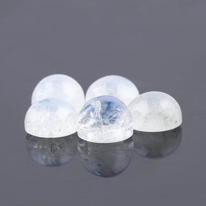 CRYSTALINES (5pcs) Natural Rainbow Moonstone Gemstone, Bulk Cabochon Tiny Round Stones, Jewelry Making, Polished Loose Supplies, Wicca & Reiki Healing Crystals, June Birthstone, Gem Collection