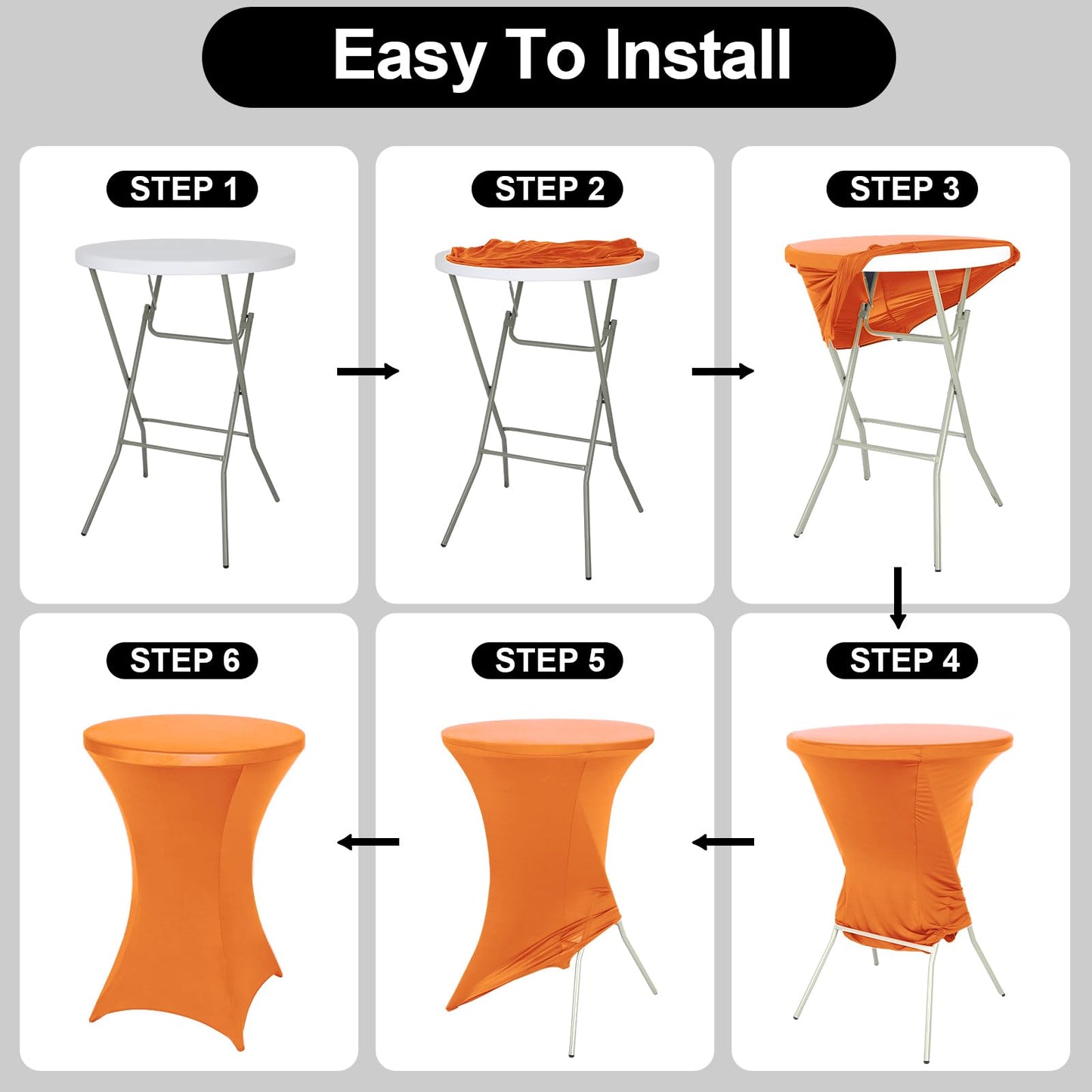 FestiCorp Spandex Orange Table Cover, Cocktail Fitted Tablecloths, Round Highboy Stretch Table Covers Cloths for Party, Bar, Halloween, Birthday, Banquet, 30"-32" Diameter x 40"-43" Height