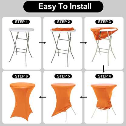 FestiCorp Spandex Orange Table Cover, Cocktail Fitted Tablecloths, Round Highboy Stretch Table Covers Cloths for Party, Bar, Halloween, Birthday, Banquet, 30"-32" Diameter x 40"-43" Height