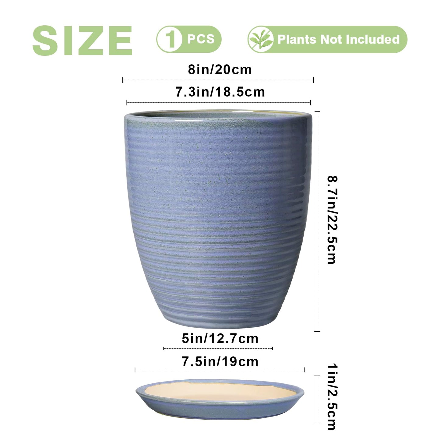 EEPFamily 8 Inch Plant Pot- Ceramic Planter for Indoor Outdoor with Drainage Hole and Plant Tray, Modern Round Porch Home Office Garden Living Room Decor, House Warming Gifts, Blue-Purple