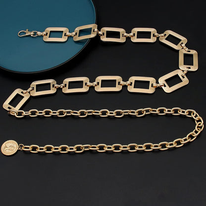 HIQUACC Metal Square Waist Chain for Women Square Body Link Belt for Dresses (219-Gold S)