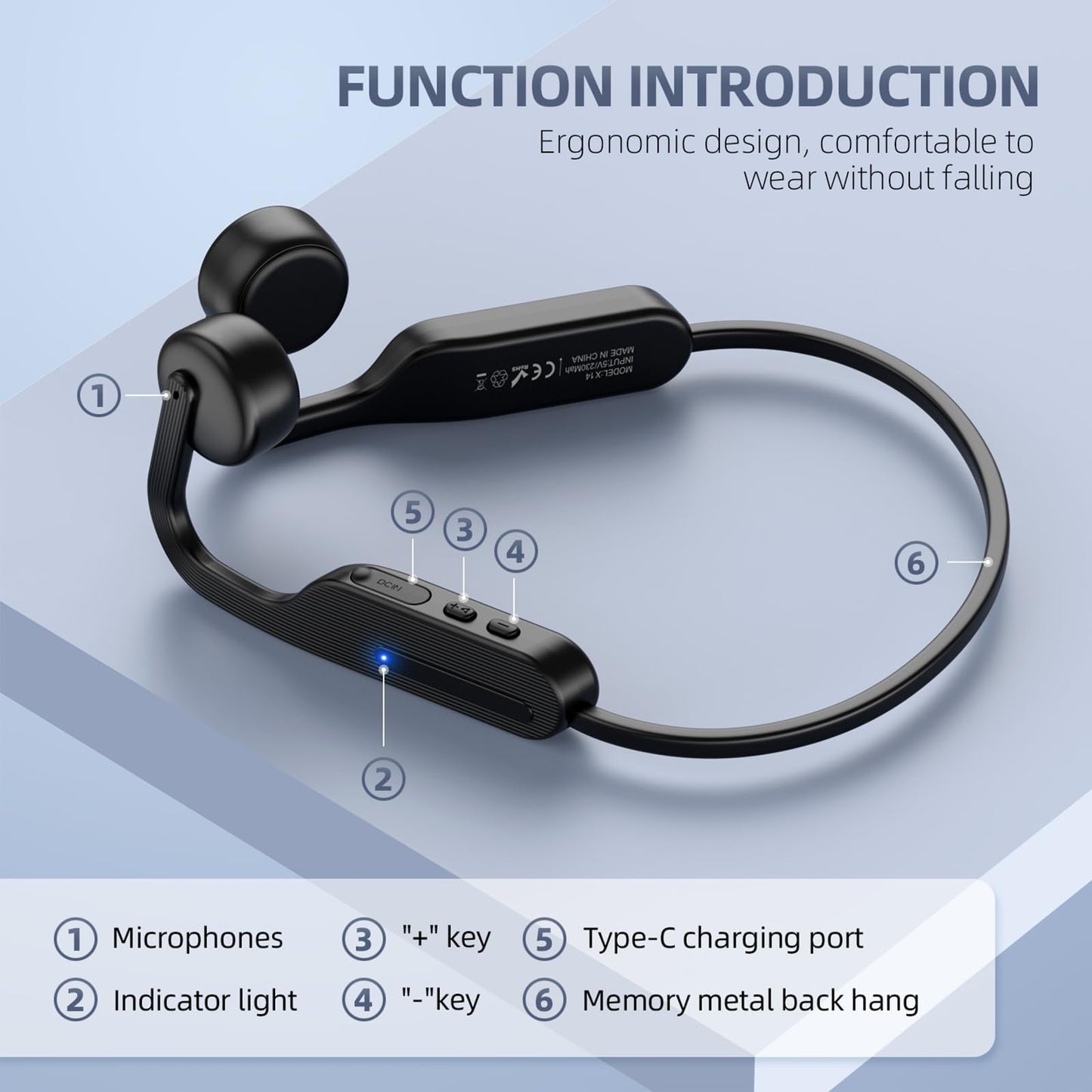 CHENSIVE Bone Conduction Headphones Bluetooth 6.0 Open Ear Headphones Wireless Headphones with Mic 10H Playtime Sports Earphones, IPX6 Waterproof Headset for Running,Cycling, Hiking, Driving