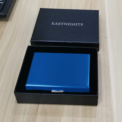 EASTNIGHTS RFID Credit Card Holder Protector Metal Credit Card Wallet Business Card Holder for Men Women Gift Box Package (Blue)