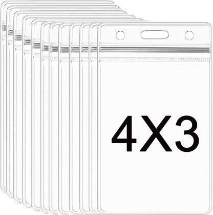 AMUU 12 Pack Vertical Clear Badge Holders Large 4x3 Name Badge Holders Plastic Large Card Protector (Fits 4x3 Nametag Inserts)