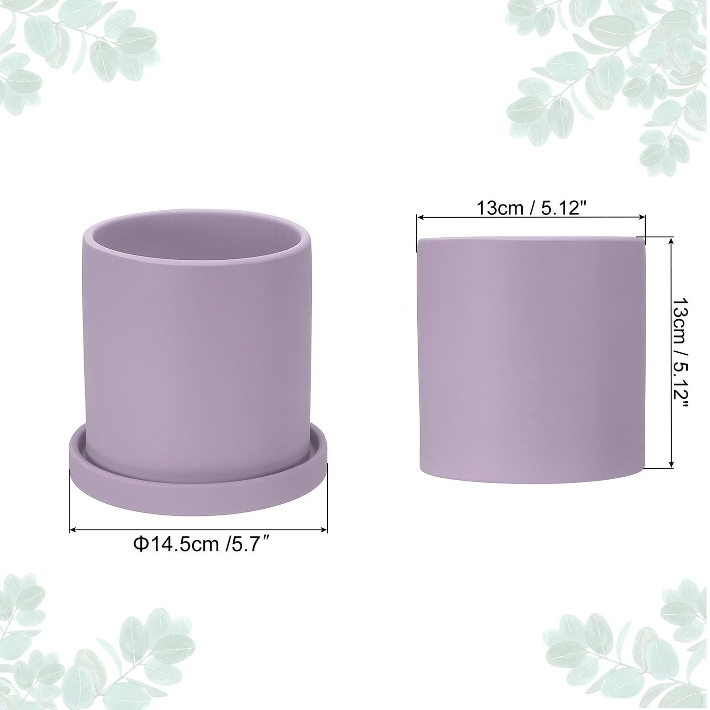 PATIKIL 5 Inch Ceramic Plant Pots, Modern Flower Planters with Drainage Holes and Tray for Decorate Home Indoor Plants Succulent Herb, Purple