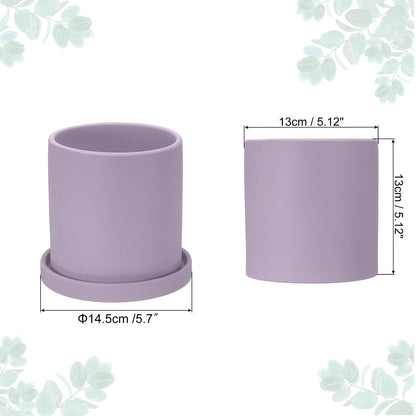 PATIKIL 5 Inch Ceramic Plant Pots, Modern Flower Planters with Drainage Holes and Tray for Decorate Home Indoor Plants Succulent Herb, Purple