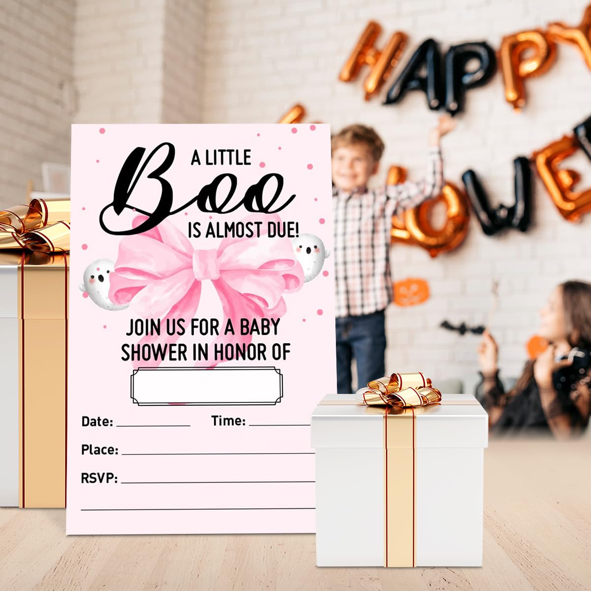 Halloween Baby Shower Girl Invitation Set of 20, 4"x6" Pink Invites Card