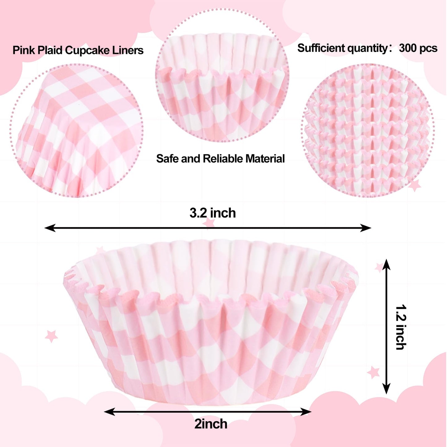 Whaline 300 Pcs Pink Plaid Cupcake Liner Paper Pink Checkered Muffin Liner Baking Cups 2 x 1.2 Inch Cute Cupcake Wrappers for Baby Bridal Shower Wedding Birthday Party Supplies