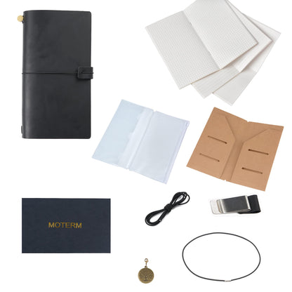 Moterm Travelers Notebook - 8.6'' x 4.9'' Retro Handmade Leather Travel Journal (Standard Sizes, Black)