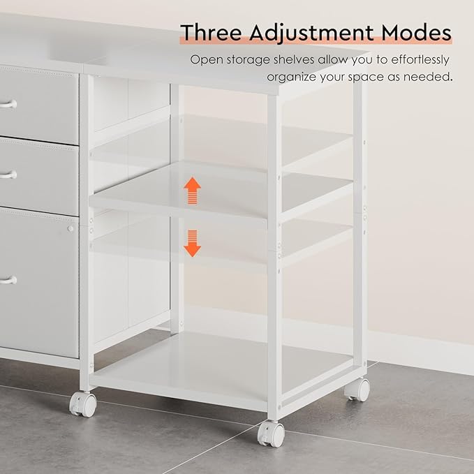Maihail 3 Drawer File Cabinet with Wheels Rolling Printer Stand with Open Storage Shelf Fabric Lateral Filing Cabinet for Home Office,White