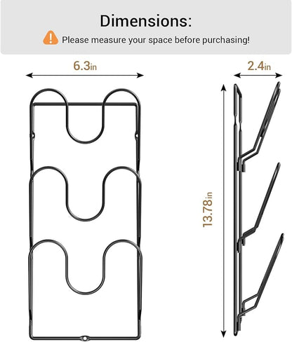 ORDORA 2 Pack Pot Lid Organizer Rack for Cabinet Door, 6-Tier Pot Lid Holders inside Cabinet, No Drilling Adhesive Wall Door Mounted Rustproof Pots and Pans Cover Organizers for Kitchen Storage, Black