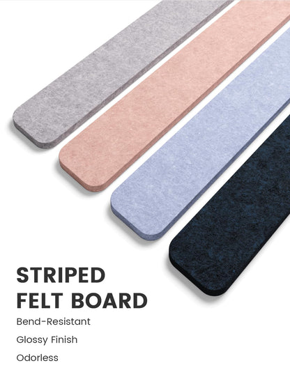 Fluxynara Cork Board Alternative Felt Strip Board 8-Pack 13"x2", Office Pin Board with 50 Push Pins, Adhesive Install for Bedroom Door & Home Office (Nordic Moonlight)