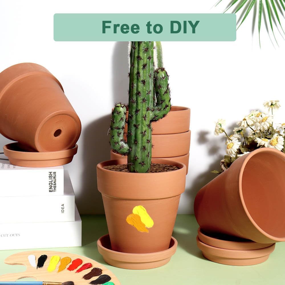 vensovo Terra Cotta Pots with Saucer - 6 Pack 5 Inch Clay Pot Ceramic Pottery Planter Cactus Flower Pots Succulent Pot Drainage Hole, Great for Plants, Crafts and Wedding Favor