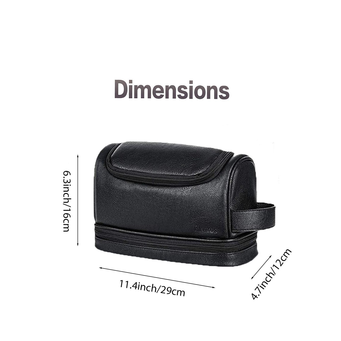 Elviros Toiletry Bag for Mens PU Leather Travel Organizer Kit with Hanging hook, Large Water-resistant Toiletries Bathroom Shaving Bags (Black)