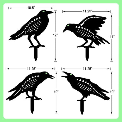 Hokfirm Halloween Black Crow Garden Stake Decor 4 Pack Scary Raven Silhouette Metal Yard Signs with Glow-in-The-Dark Eyes for Outdoor Halloween Decorations (Crow Black)