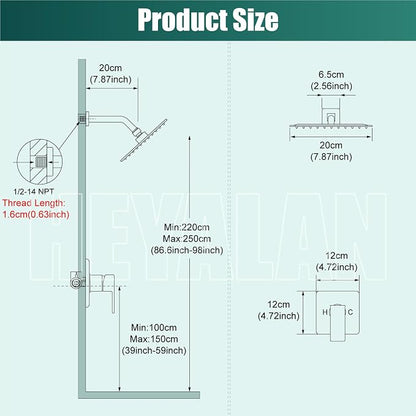 Heyalan Shower Faucet Set with Valve, Bathroom Rainfall Shower System, Wall Mount Single Handle Shower Trim Kit, Rainfall Fixed Shower Head, 8 Inch Square Shower Head,Brushed Gold