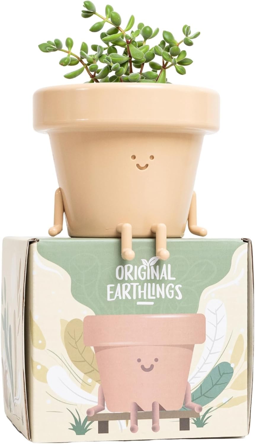 Original Earthlings Sitting Small Plant Pot - 4 Inch Cute Plant Pot - Succulent & Cactus Christmas Planters, Removable Drainage Plug, Cute Decor Plant Gifts for Plant Lovers, Teacher Gifts
