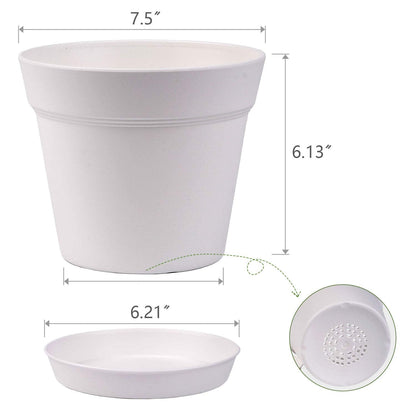 homenote Pots for Plants, 8 Pcs 7.5 Inch Plastic Planters with Multiple Drainage Holes and Tray - Plant Pots for All Home Garden Flowers Succulents, Cream White