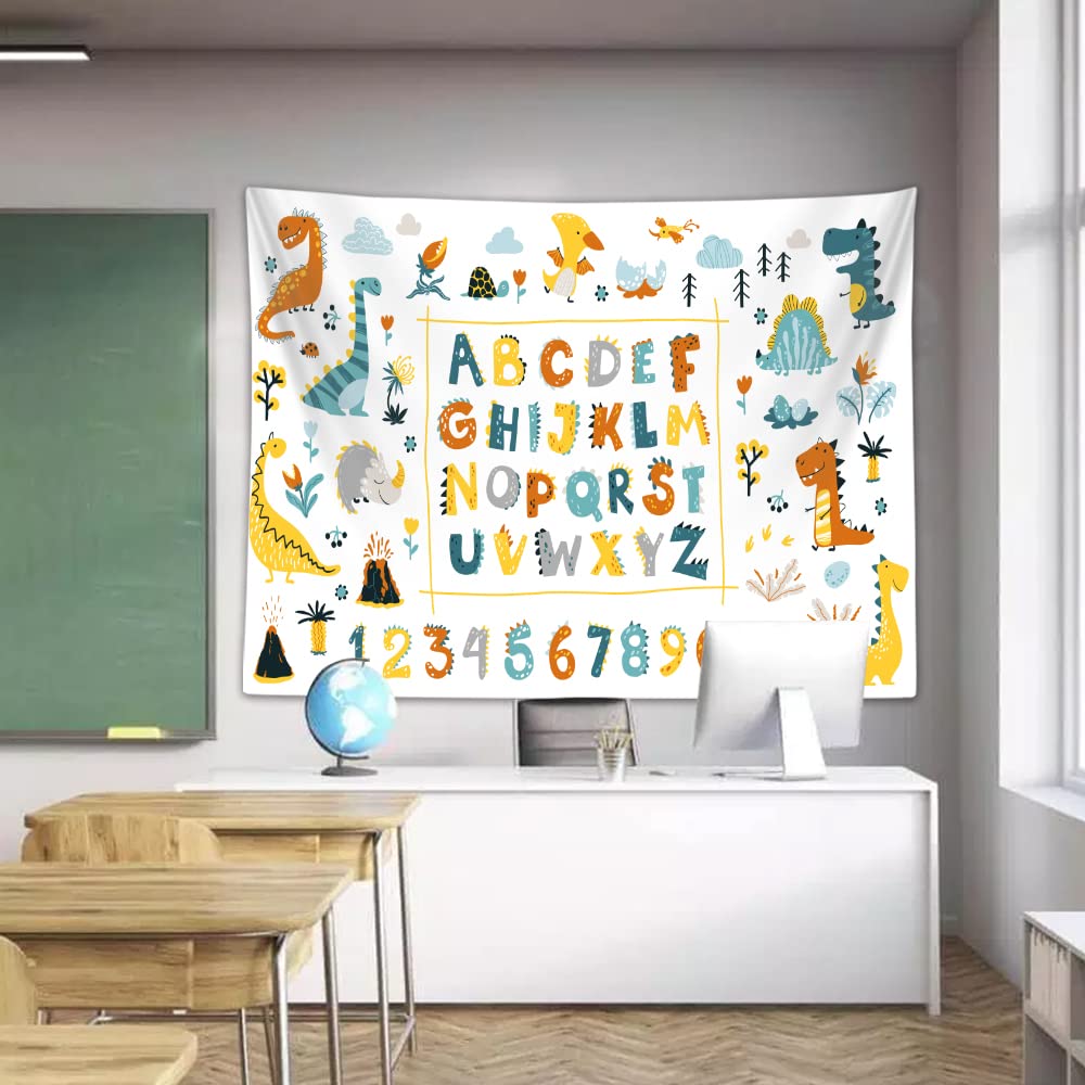 Alphabet Poster Tapestry for Kids Boys Girls Bedroom, ABC Learning for Toddlers Cute Dinosaur Art Educational Tapestries Wall Hanging Classroom Living Room Office Decor 60X40"