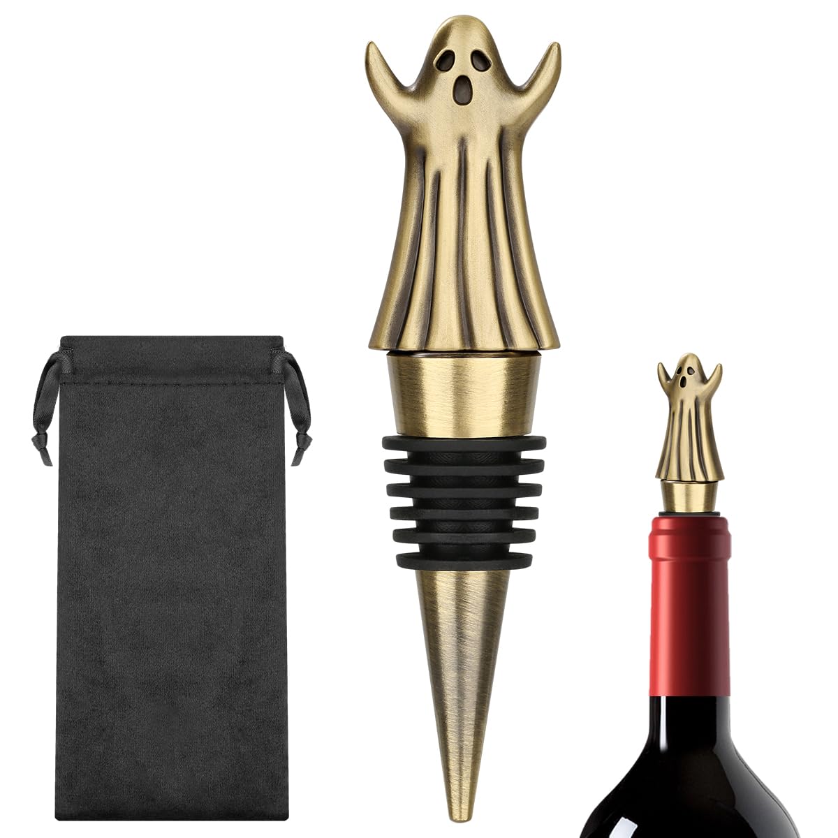 MR.BARWARE Ghost Wine Stopper – Spooky Gift for Men Women, Bronze Ghost-Shaped Bar Accessory with Gift Bag, Perfect for Halloween Birthday Fathers Day Christmas