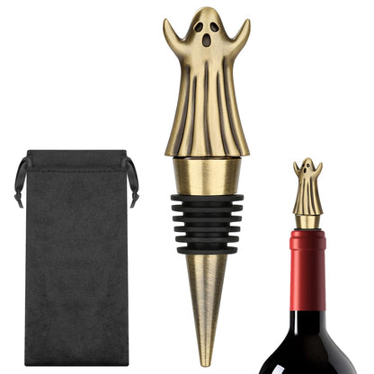 MR.BARWARE Ghost Wine Stopper – Spooky Gift for Men Women, Bronze Ghost-Shaped Bar Accessory with Gift Bag, Perfect for Halloween Birthday Fathers Day Christmas