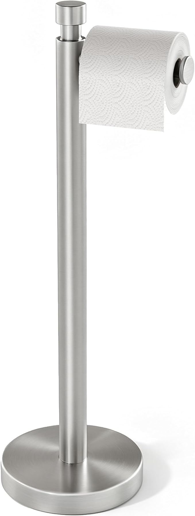 YUMORE Toilet Paper Holder Stand, Heavy Duty Stainless Steel Free Standing Bathroom Tissue Roll Holder, Brushed Nickel
