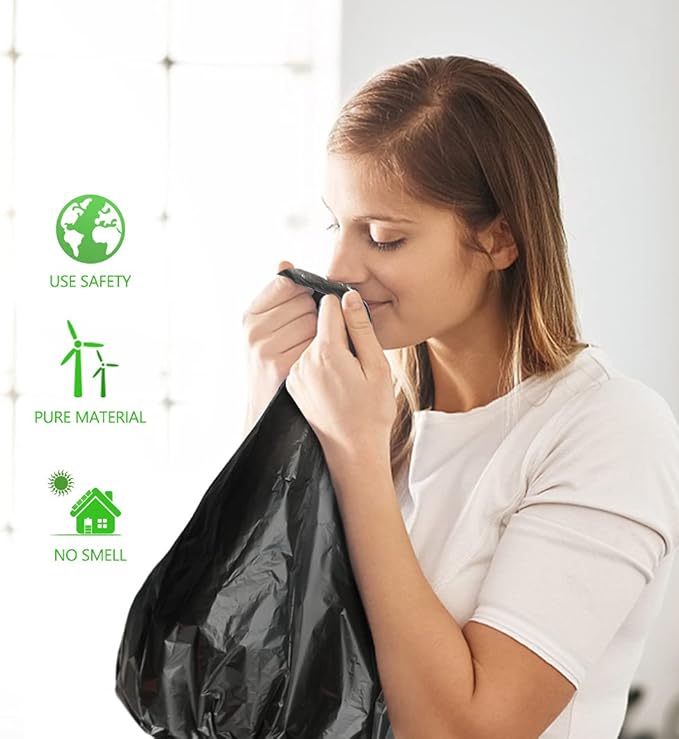 Teivio 7 Gallon 120 Counts Medium Black Garbage Bags fit 6 Gal, 7 Gal Trash Bags