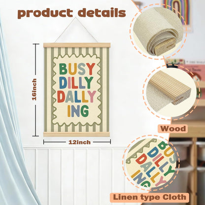 STHTTSW Playroom Wall Decor, Positive Quote Busy Dilly Dallying Art, Boho Classroom Decor, Apartment Nursery Wall Art for Toddler Boys Girls, Kids Room Baby Room Essentials, 12x16 Inches