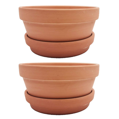 Yishang Large Terracotta Pots with Saucer/Tray for Succulent - 8 Inch Cactus Plant Containers Indoor Garden Bonsai Pots with Drainage Hole - Set of 2, Unglazed Clay Ceramic Pottery Planter