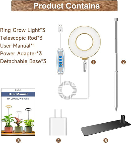 Aokrean Grow Light, 48 LEDs Full Spectrum Plant Lights for Indoor Growing, Height Adjustable Wood Grain Plant Grow Light with Base, 3 Optional Spectrums, Auto Timer 6/12/16Hrs, 5 Brightness