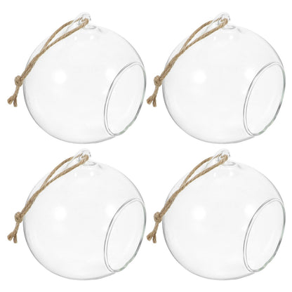 Zerodeko 5pcs Hanging Glass Bauble Candle Holders with 8cm Opening and 1.2m Jute Rope, Sphere Tea Light Holders for Indoor Plant Terrariums and Home Décor