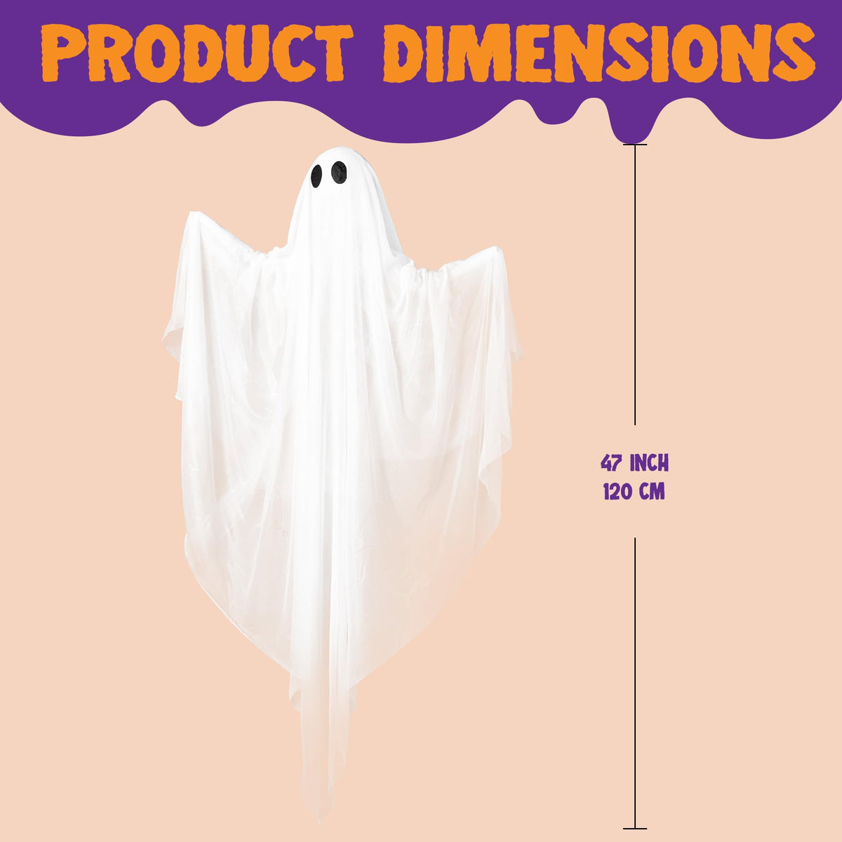 JOYIN Halloween Hanging Light up Ghost, 47” White Ghosts with Warm White LED Light and Timer Halloween Hanging Decoration Waterproof for Front Yard Patio Lawn Garden Party Decor Indoor Outdoor