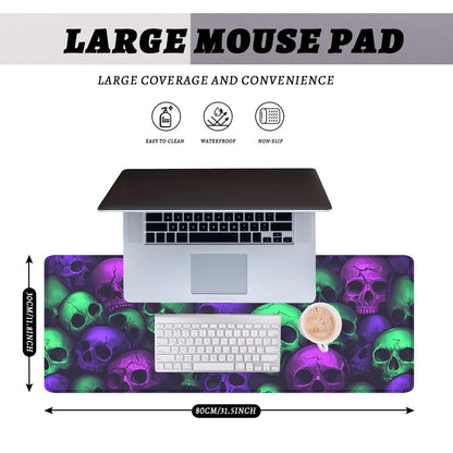 Neon Skull Gaming Mouse Pad Purple Green Gothic Halloween Skeleton Extended Keyboard Mouse Mat for Computer Office, Big Laptop Mouse pad, Gaming Pc 31.5x11.8 in