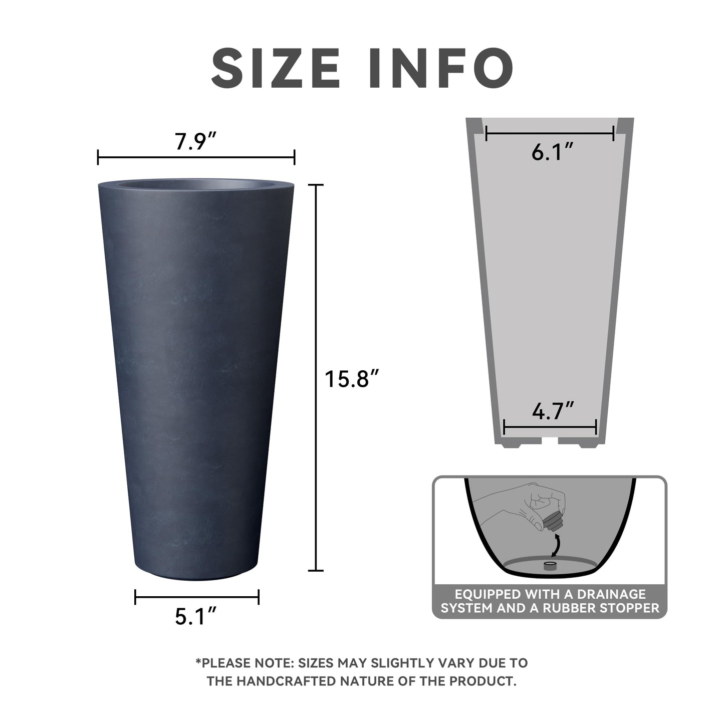 Kante Tall Concrete Planter (Set of 2), 15.8 Inch Height Large Flower Pot for Indoor Outdoor Plants, Suitable for Home, Patio, Garden, Porch, Charcoal