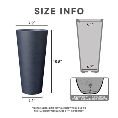 Kante Tall Concrete Planter (Set of 2), 15.8 Inch Height Large Flower Pot for Indoor Outdoor Plants, Suitable for Home, Patio, Garden, Porch, Charcoal