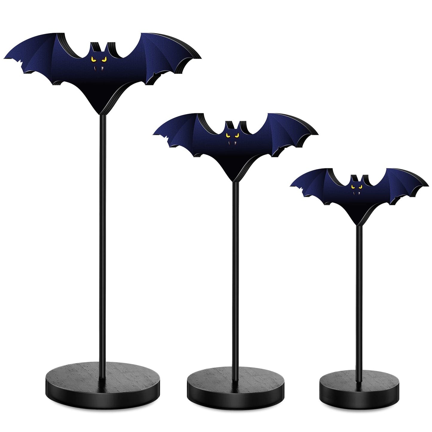 BBTO 3 Pieces Tall Standing Bat Decor Halloween Tiered Tray Decor Set Halloween Bats Wood Sign for Home Farmhouse, 3 Sizes(Bat)