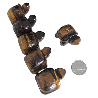 Gemgogo 2 Pcs Natural Tiger's Eye Pocket Carved Tortoise Animal Figurine Decor Gemstone, 1.5 Inches Room Decor Crystals and Healing Stones