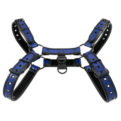 ZZRBVFH Men's PU Leather Body Harness with Crocodile Texture - Adjustable Fitness Vest for Gym, Motorcycle - Black/Red/Green/Blue (Blue)