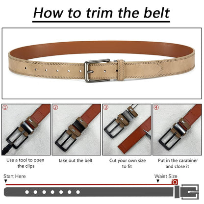 DOOPAI Men's Leather Belt - 1 3/8" Genuine Cowhide Dress Belt for Work, with Quick-Size Adjuster Golf & Casual