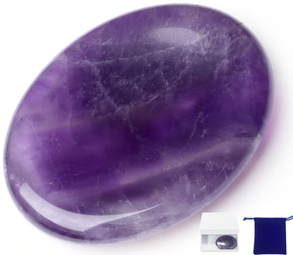 NUKAYAI Thumb Worry Stone Amethyst Crystal Rock Crystals and Healing Stones Oval Natural Fidget Meditation Accessories Gemstones Trinkets Pocket Stress Relief Gifts Anxiety Relief Items for Women Men