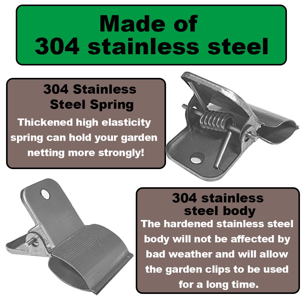 Stainless Steel Garden Clips, Extra Wide Strong Fixing Greenhouse Clips For Pvc Pipes, Garden Hoops. For Fixing Plant Cover, Shade Cloth, Greenhouse Plastic Sheeting, Garden Netting, Etc.