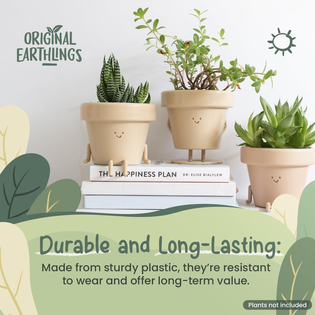 Original Earthlings Sitting Small Plant Pot - 4 Inch Cute Plant Pot - Succulent & Cactus Christmas Planters, Removable Drainage Plug, Cute Decor Plant Gifts for Plant Lovers, Teacher Gifts