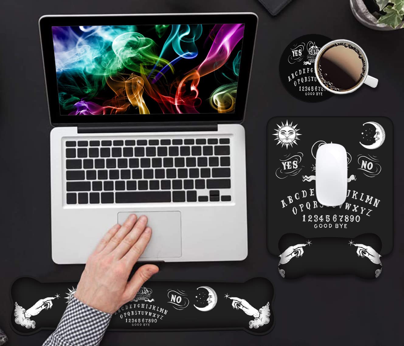 Wrist Rest Support Ergonomic Gel Mouse Pad & Memory Foam Keyboard Set, Non-Slip Rubber PU Base for Home Office Working Studying Easy Typing & Pain Relief, Ouija Board